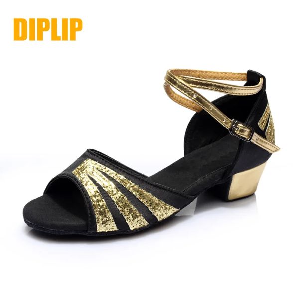 Sapatos Diplip Hot New Children's Latin Dance Sapates Girls Dance Hall Tango Girls Salsa Low With GB Dance Shoes