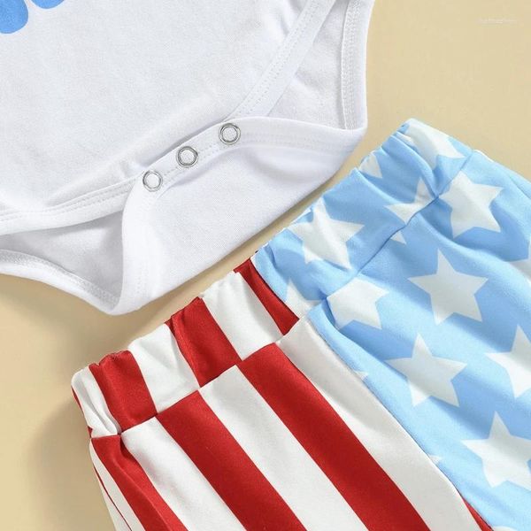 Set di abbigliamento nato l'indipendenza da bambina patriottica vestiti per bambina senza maniche stelle a strisce per pantaloni svasati con fascia