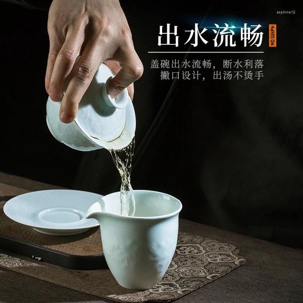 Чайные наборы набор китайского простых туманного синего керамического чайного пивоварения набора посуды набор домашних чашек для приготовления чашки