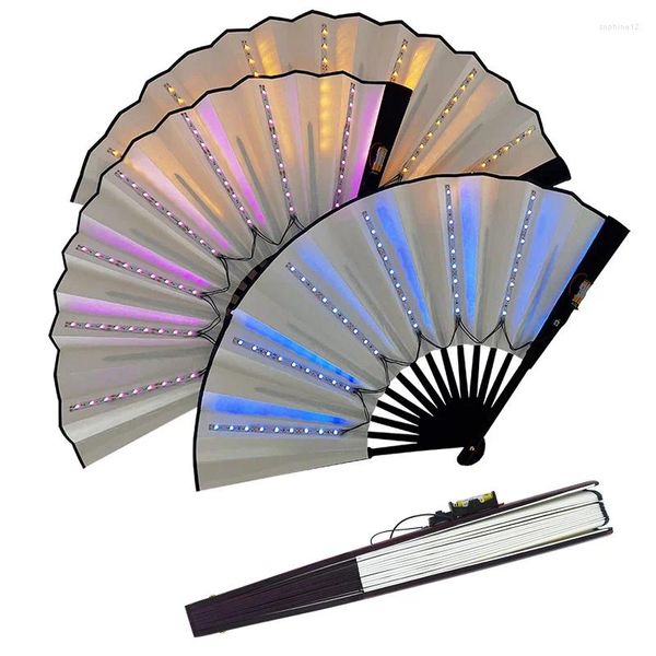 Dekorative Figuren 1p Luminous Folding Hand Fan Hochzeitsfeier Kunsthandwerk leuchtet fluoreszierende Fans Club Tanzbar Neon Lichter leuchten in der