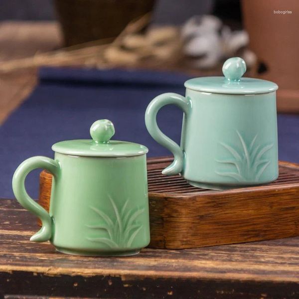 Copas pires de 380 ml de estilo chinês CELADON PRINCTINT CUPLO COMO COMPENHO DE TEMPO DE CAUSA DE CAUSÃO DE CAUSE