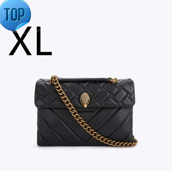 Kurt Geiger London Kensington Bolsas de couro reais de luxo Bolsa de ombro preto de ouro/prata Bolsa de ombro e bolsa HK