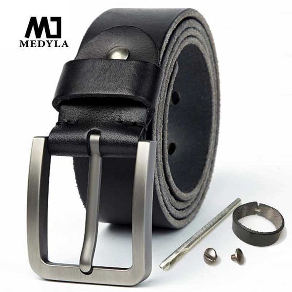 Gürtel Medyla Ledergürtel für Herren natürliche Originalleder ohne Zwischenschicht hart gebürstete Stahlschnalle für Herren Real Belt AccessoiresC420407