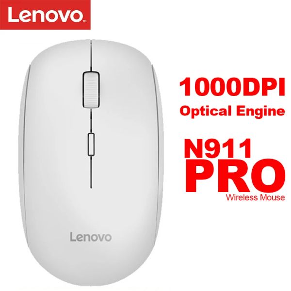 Hinges Lenovo N911 Pro Wireless Silent Mouse com mouse de motor opítico de 2,4 GHz 1000dpi para laptop Windows 10 8 7