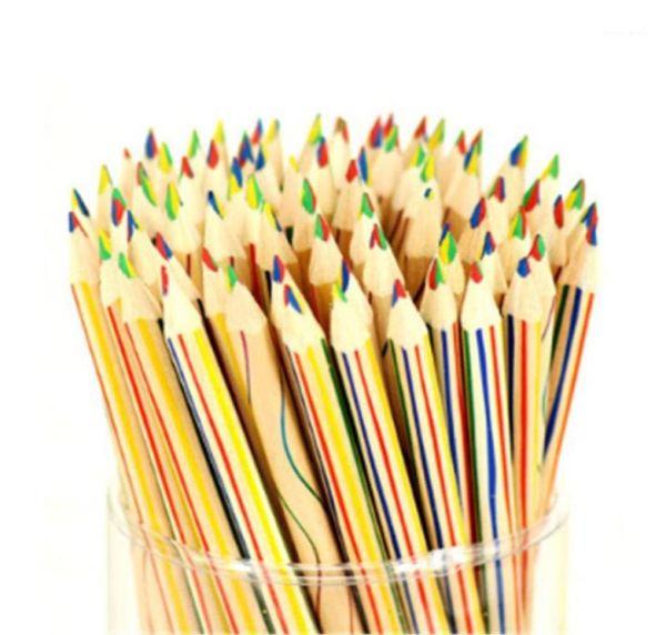 10pcslot gökkuşağı renkli çocuklar ahşap 4'ü 1 renkli kalem grafiti çizim boyama araçları14097992