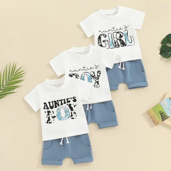 Set di abbigliamento set per bambini piccoli outfit estivi per lettere di mucca manica corta top e pantaloncini