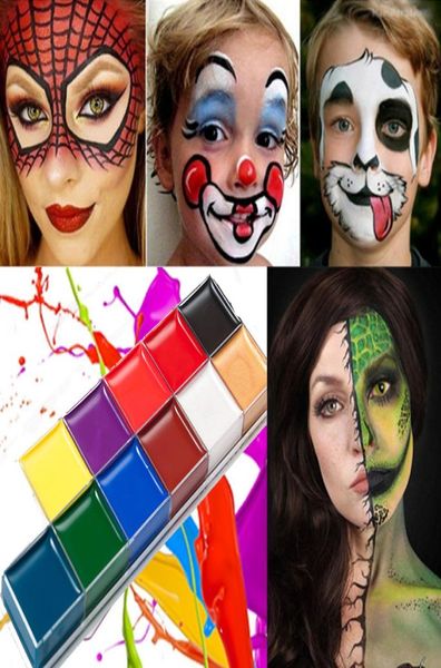 12 Farbmodekörper bemalte Creme Temporäre Tätowierungen Halloween Make -up Gesichtsfarbe dauerhafte feuchtigkeitsspendende Gesichtsmalerei cremig5499892
