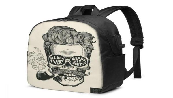 Backpack Vintage Barbershop Poster Barber Skull Mulheres homens USB Charge School Bag para menino Laptop Bookbag Daypack5831787