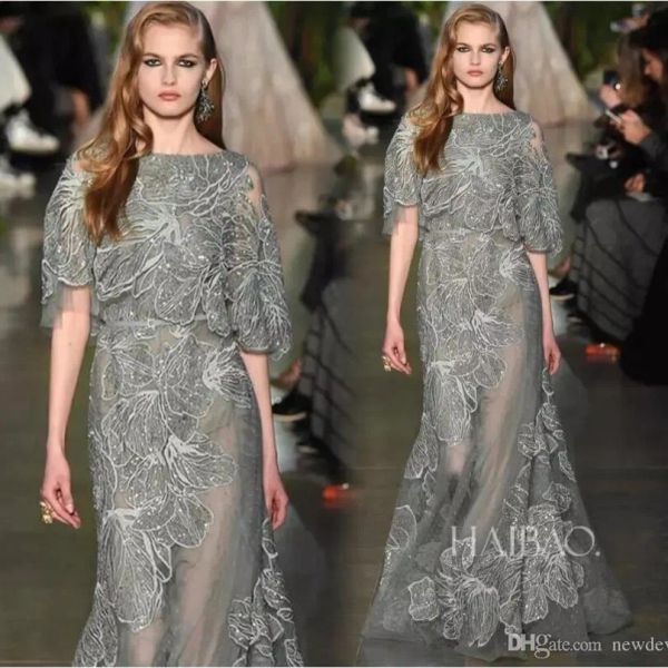 Elie Saab 2024 Вечерние платья серо -голубые длинные кружевы великолепные выпускные платья.