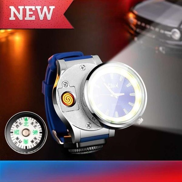 2023 kreativer Multifunktions Uhr Wolfram Zigarette leichter mit Kompass COB Lighting Windproof Watch Beste Wahl für Geschenk