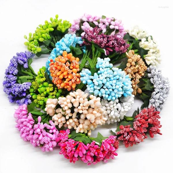 Dekorative Blumen 12pcs/Los Handverkehr künstlicher Stamme Zucker Hochzeitsfeier Dekoration DIY WREATH Gift Box Scrapbooking Fälschung