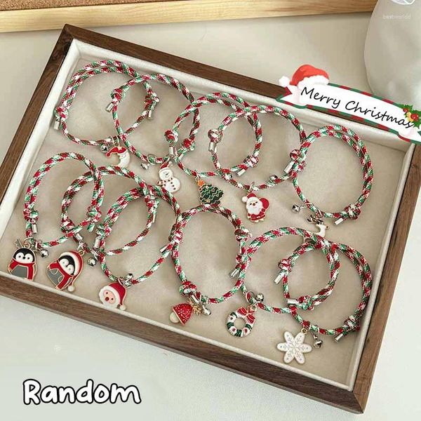 Bangle Christmas Tree Santa Claus Elk Schneemann Pinguin Anhänger Paar Armband mit Bell kreativer Cartoon Verstellbare Liebhaber Handseil Handseil