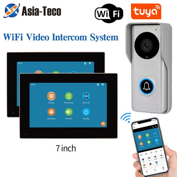 Kapı zilleri video intercom kapı zili çok dokunmatik ekran monitör 1080p 2.4g wifi kapı çan kamera kapı telefon sistemi ev için tuya videofon