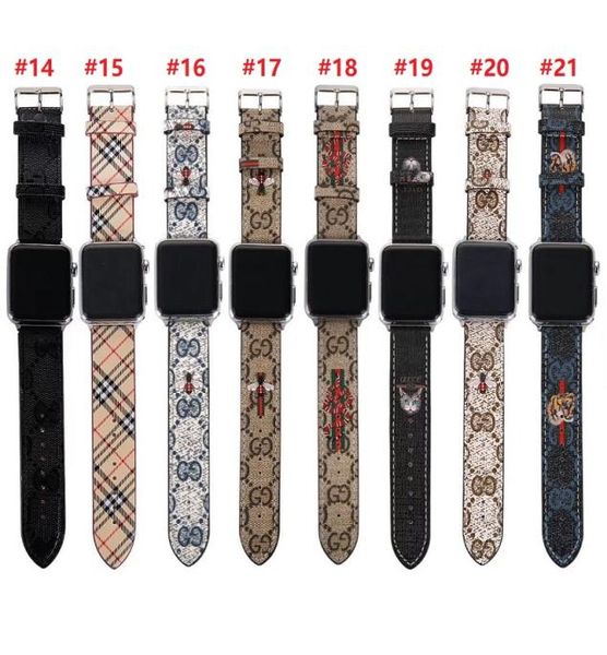 Designer de moda para Apple Smart Watch Leather Bands 42mm 38mm 40mm 44mm Strap ajustável barato para iwatch 5 4 3 2 tiras replacem8083058