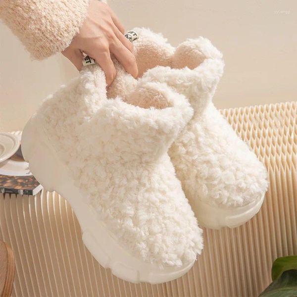 Pantofole stivali da neve peluche invernali Donne calde scarpe di cotone per esterni graziose caviglia pelosa di colore solido ragazza delicata