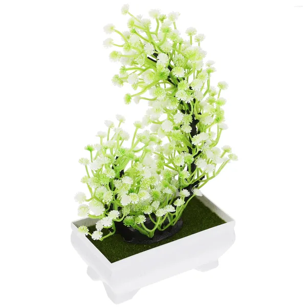 Flores decorativas Plantas de decoração de bonsai de plástico em vasos artificiais em vasos de plantas para modelo em casa modelo faux falso pequeno