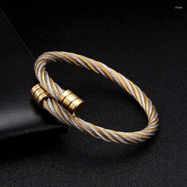 Ссылка браслетов Cool Brand Braided Nearlansalse Steel Open Cuff Men Men Women Jewelry Gold Color Sporty Chain Charm Pulsera