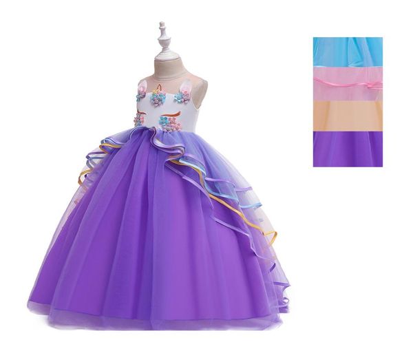 New Flower Girl Unicorn Rainbow Wedding Party Dress Girl Birthday Party Party Role Danista de Dança Dress4849850