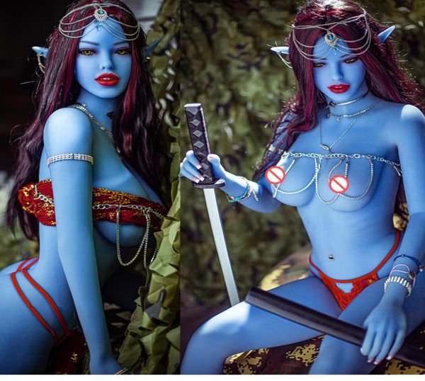 158 cm Avatar Blue Skin Elf Sexydoll Avatar Puppen Amerikanische Anime Erwachsene Spielzeug für Mann in Sexgeschäften Masturbator Puppe mit Elf Ears9506432