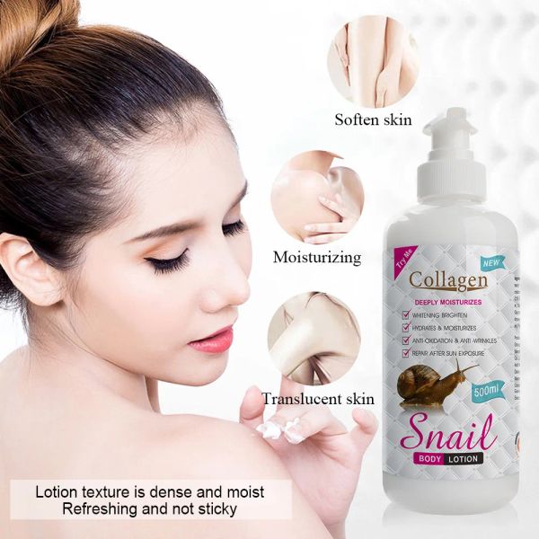 Handschuhe DISAAR 500 ml Knochen Kollagen Schneckenlotion Feuchtigkeitsbraune Whitens Haut hellt glattes glattes Anti -Wail -Snail -Körperpflege Milch auf