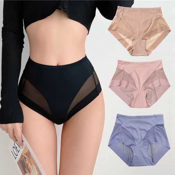 2pcs sxxxl tamanho grande cueca mulher alta cintura alta slim sexy cuecas feminina transparente malha respirável respirável calcinha rápida envia 240407