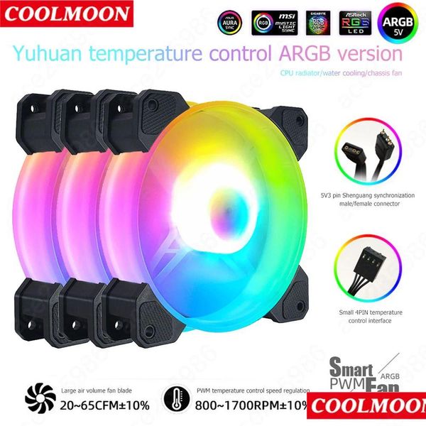 Dizüstü bilgisayar kılıfları sırt çantası Coolmoon 12cm 12V 4pin PWM PC Kılıfı Bilgisayar Şasisi için Soğutucu Fan 5V 3pin Argb Aydınlatma Radyatör Soğutma Isı