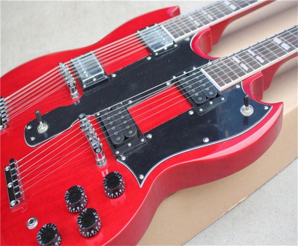 Pescoço duplo 1275 guitarra elétrica corporal de mogno vermelho HH Captadores de rosa de pau -rosa bolas de canela embutida especial 12 e 6 strings8667190