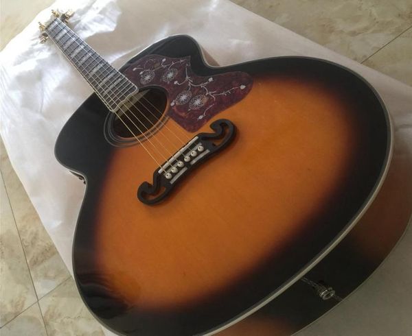 Loja personalizada de 43 polegadas jumbo tabaco sunburst 200 guitarra elétrica guitarra com tartaruga vermelha pickguard grover tuners cópia Fishman Pic9481691