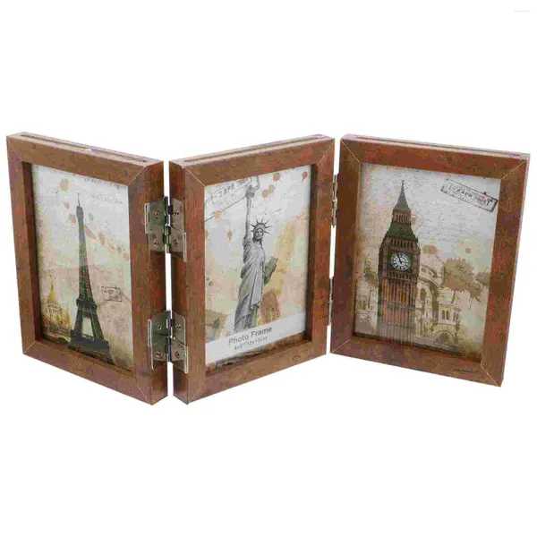 Decoração vintage de enquadramento Tri dobrável PO Frame simples Três articulações Tripla Rural Desktop Home