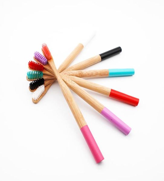 Escova de dentes de bambu arco -íris 6 cores redondo alça de bambu preto adulto tandenborstel manuseio de madeira escova de dentes de baixo carbono c18112936196