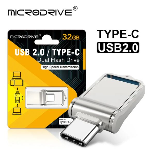 PADS NOVO METAL USB 2.0 Flash Drive TypeC Memória de alta velocidade 32 GB de 64 GB de 128 GB de armazenamento USB unidade flash USB