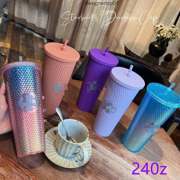 Stanleliness 2023 Starbucks 24oz710ml Plastikbecher Becher wiederverwendbares klares Trinken flacher Bodensäule Formdeckel Strohbecher Tasse das neue heiße Produkt für die Fabrik D A2v2