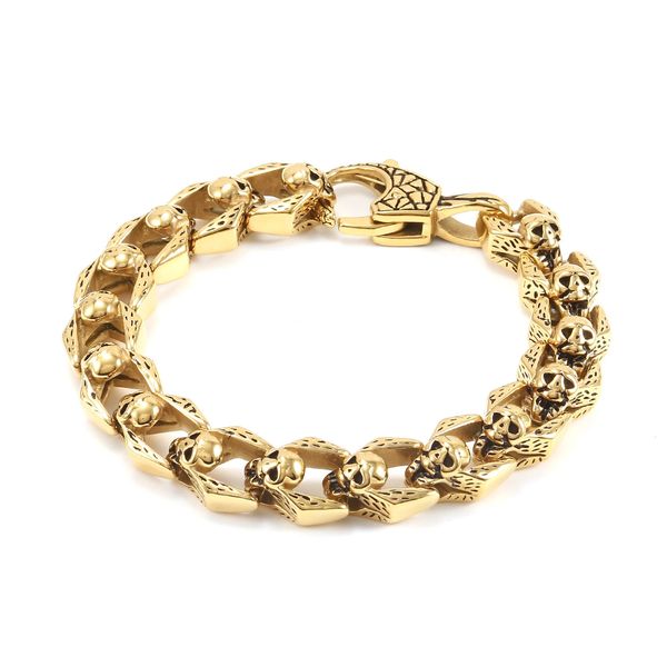 Halloween -Schädelarmband für Männer Frauen 316L Edelstahl Gold Farbe Retro Hip Hop Bangles Mode Kette Schmuck Accessoires 240407