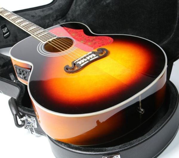 Пользовательский магазин 43 -дюймовый Jumbo Cherry Sunburst 200 Электрическая акустическая гитара красная вина