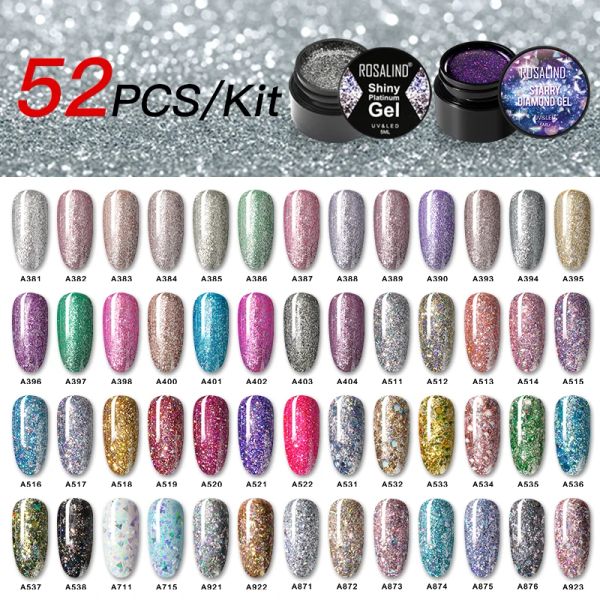 Vestidos rosalind 52pcs/lot gel esmalte 5 ml glitter platinum unha gel polish para design de unhas de diamante brilhante absorvendo o kit de gel de unha