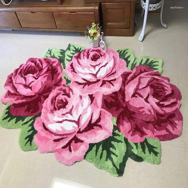 Tapetes de alta qualidade quatro rosas 3d carpete artesanal banheiro banheiro antiskide tape
