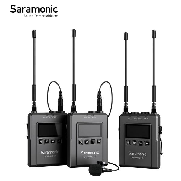 Microfones SARAMONIC UWMIC9S Kit1/2 96 Canais UHF Microfone Lavalier sem fio UHF para câmeras de câmeras DSLR Cinemandadores de transmissão de transmissão de transmissão