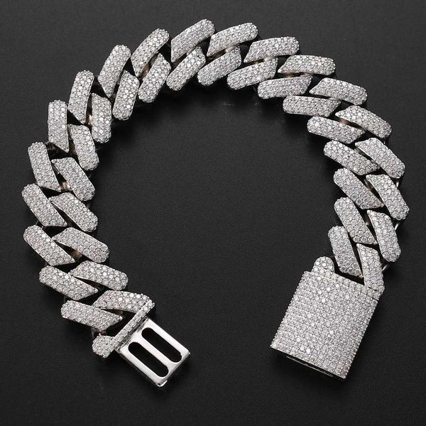 Bracciale hip hop s925 argento da 20 mm bracciale cubano pieno di zircone big box fibbia bracciale da uomo