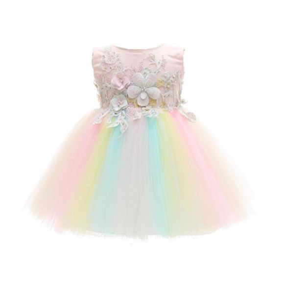 Girl039S Kleider ganze Kinder Regenbogen Baby Kleid Prinzessin Taufe Taufe Geburtstagsfeier Hochzeitskleider 1 Jahre INFA9080532