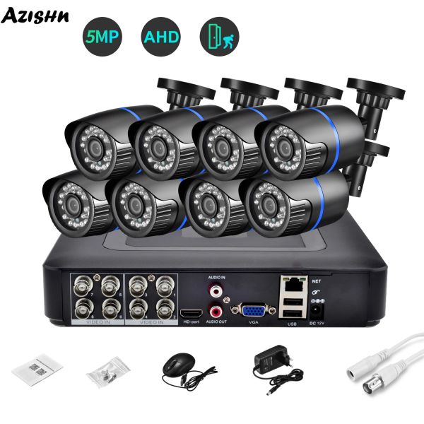 System Azishn H.265X 8CH 5MP Видео AHD Система камер 4/4/6/8 PCS Outdoor AI Dotection Detection HD 5,0MP AHD CAMERAS Home Security Комплект