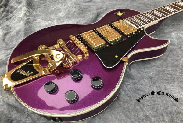 China Electric Guitar Oem Shop Guitar Electric Brilliant Purple Metal Color Tre Pickup Big Jazz Vibrato System2560941