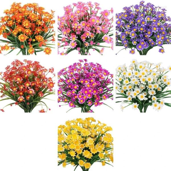 Flores decorativas 12 Pacotes artificiais 7 cores resistentes a UV de plástico falso para vaso interno por atacado