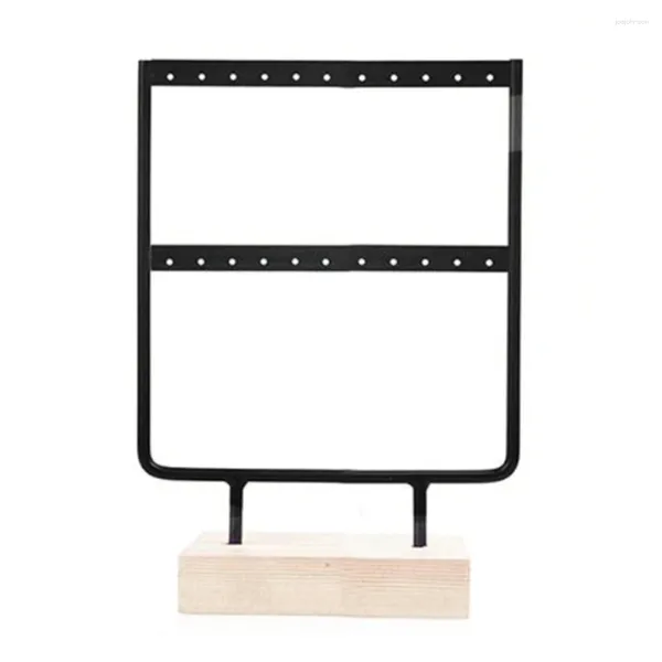 Juwelierbeutel Ohrringe präsentieren Rack Holz Basis Metallohrohrstollen Anhänger Halter Display Ständer Organizer 24 Löcher Schwarz