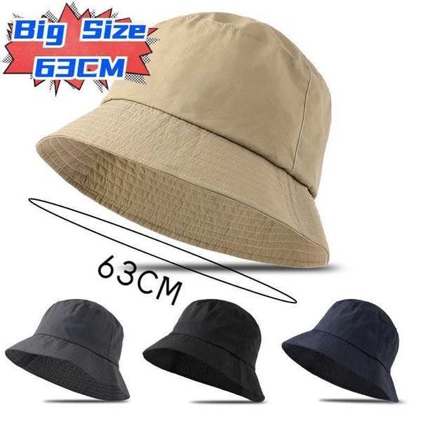 Breitkrempeln Hats Bucket Plus Size 63 cm Herren Eimer Hut großer Kopf großer Sun Womens White Fisherman Sommer Panama 56-58 cm 60-63 cm Q240403