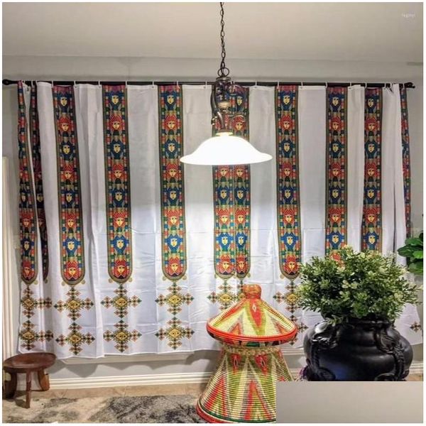 Vorhangvorhänge äthiopische und eritreische traditionelle Vorhänge für Wohnzimmer Set Tilet Design hochwertiger Polyester Stoff Cortinas d Dhkex