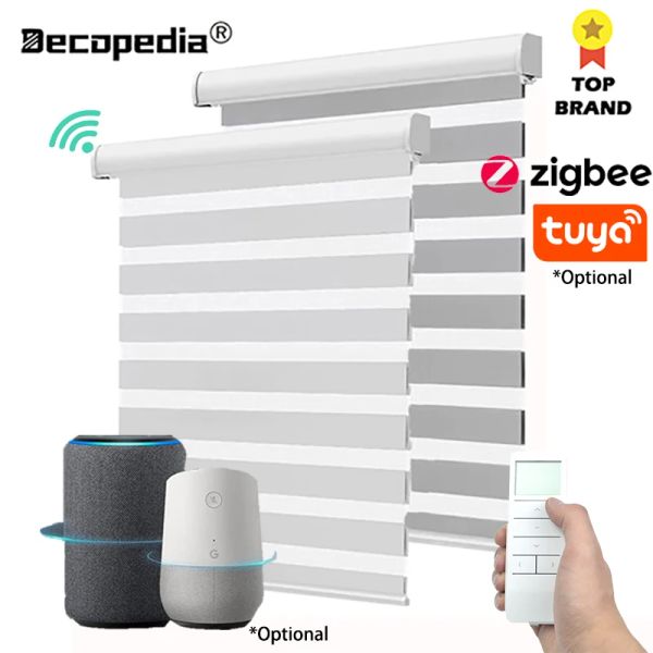 Fensterläden Decopedia schnurloser Zebra -Blindfenster Blinds Manual Batterie Motorisierte Roller Jalousien Tag und Nacht für Schiebetüren angepasst