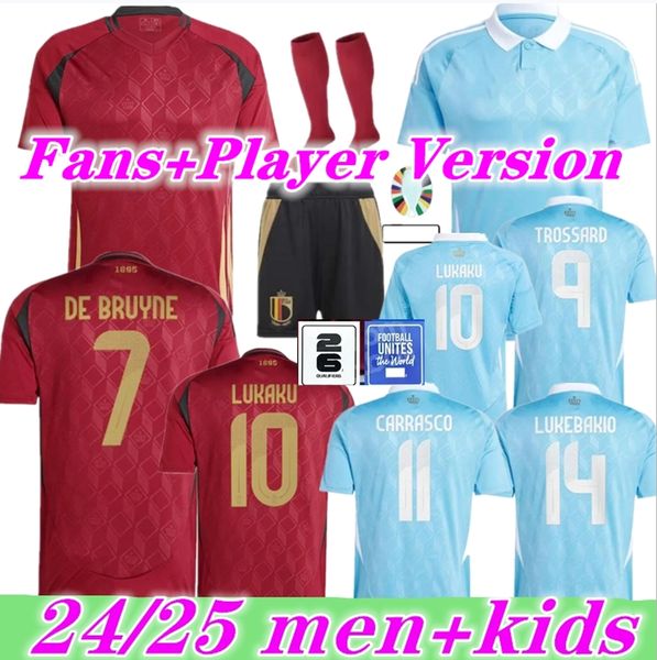 Bélgica 24 25 Jersey de futebol de Bruyne Lukaku Doku 2024 Camisa de futebol da equipe nacional 2025 Men Kit Socks Set Away Away Train Carrasco Bakayoko Trossard