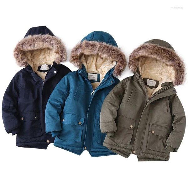 Down Coat Outdoor Winter Fleece Jacken für Boy Graben Kinderpelzkragen Kapuze warme Kinder Oberbekleidung Windbrecher Babymäntel Babymäntel