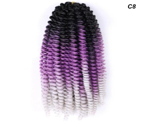 Treccia all'uncinetto di capelli primaverili Ombre intrecciati intrecciati da 8 pollici Estensioni di capelli sintetici Passione S 100GPC Fluffy Rainbow Colore 3526762