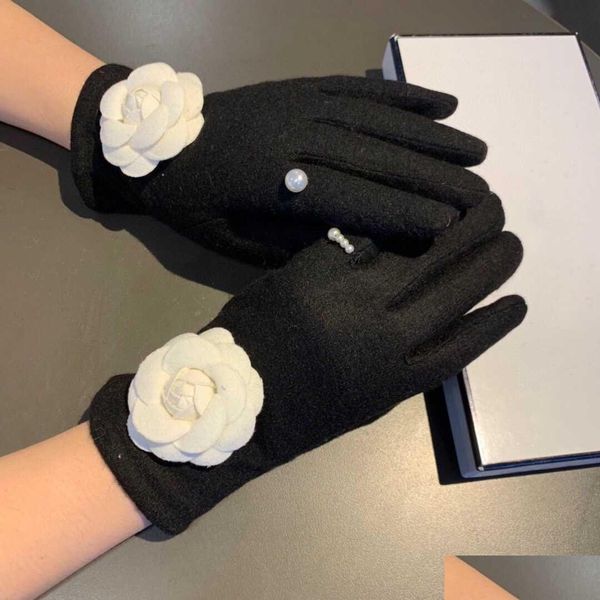 Пять пальцев перчатки CH Дизайнерские кожаные перчатки дамы шерсть зимняя вагона для женщин Официальная реплика столовая качество европейского размера t0p dhzqf